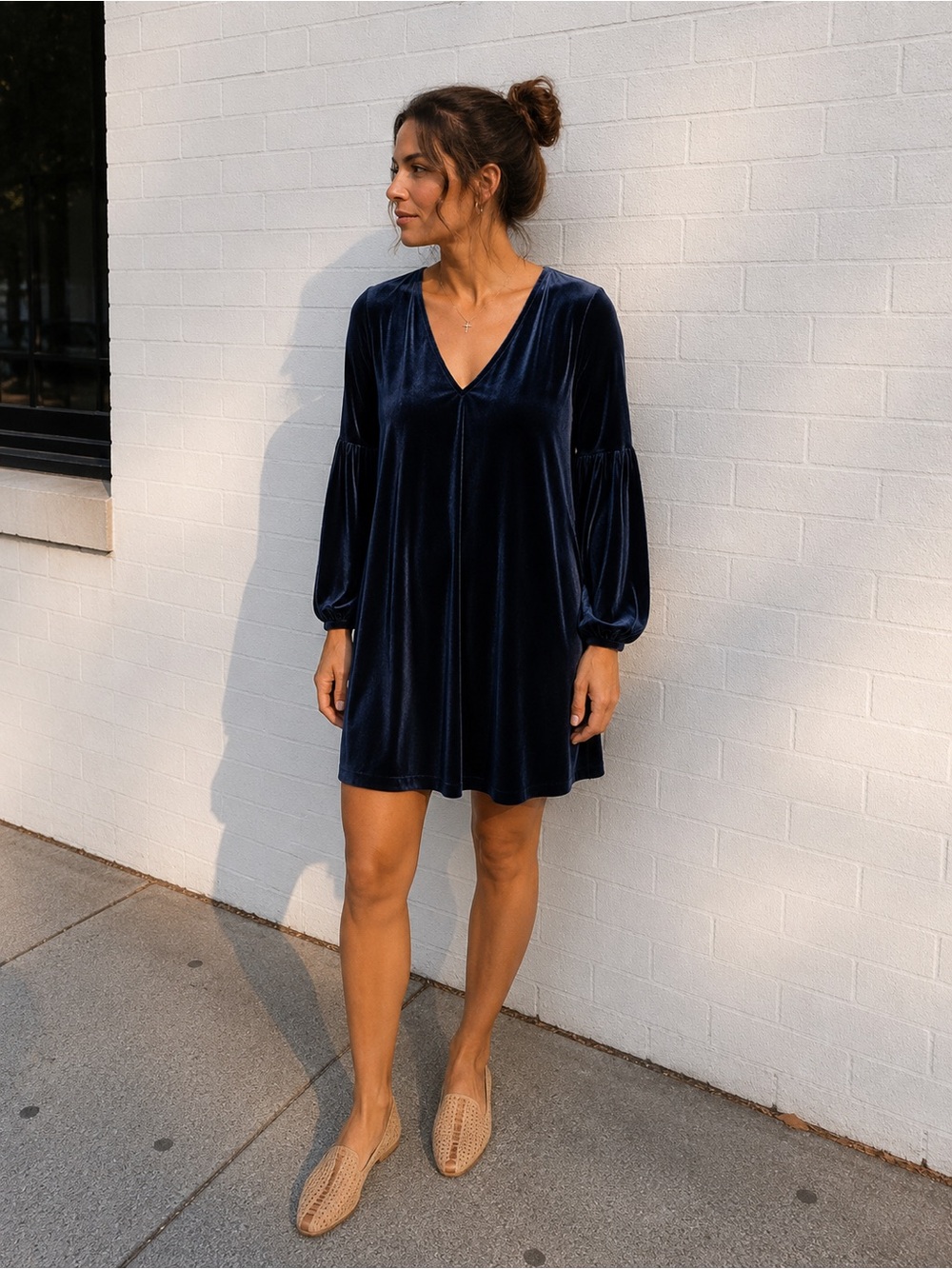 Madewell Velvet V-Neck Mini Dress in Deep Navy